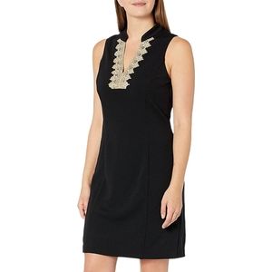 CAPPAGALLO Fiona Gold Metallic Trim Black Sleeveless V Neck Dress 6 Smal…